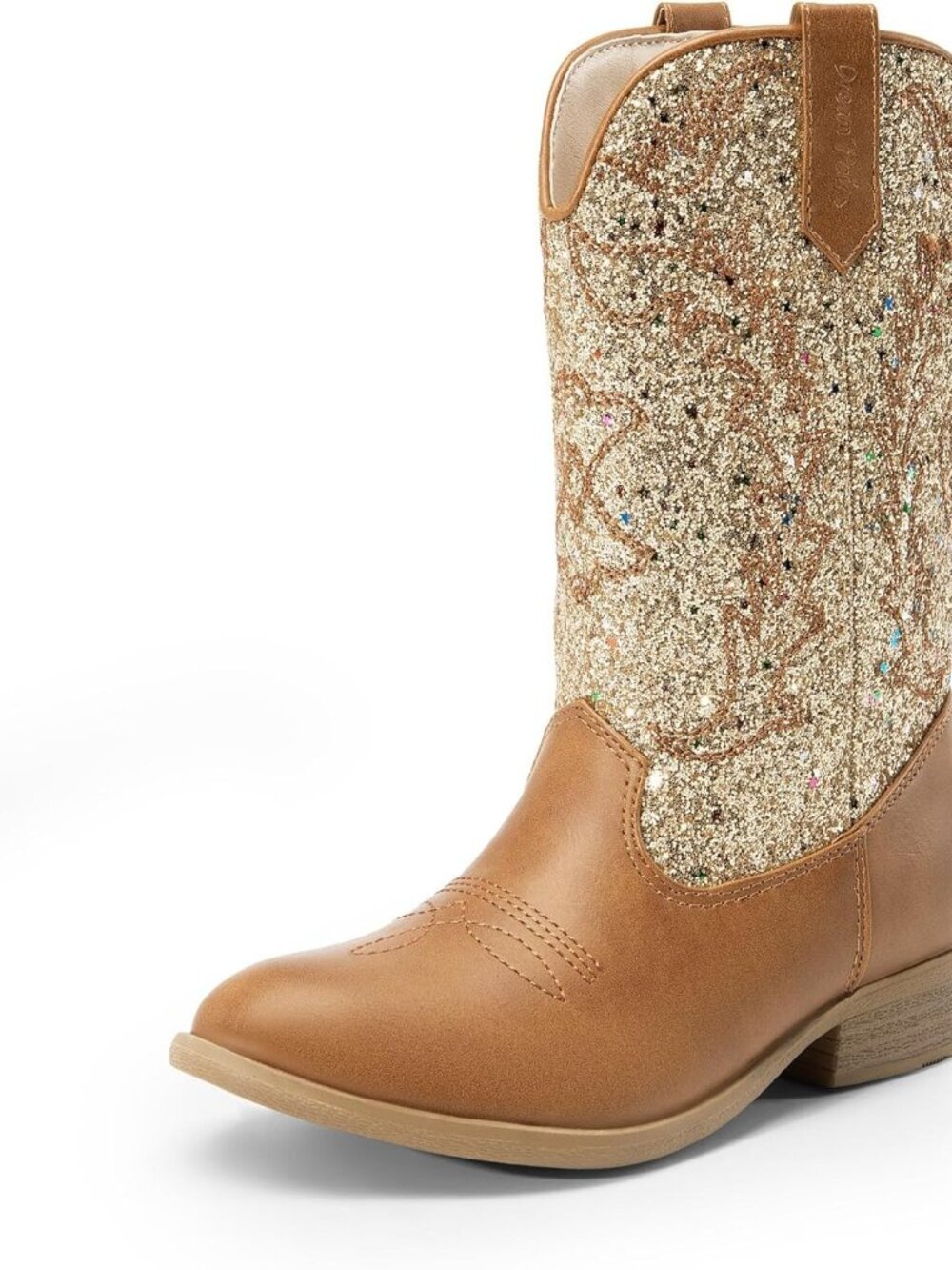 Dream Pairs Girls/Brown Gold  Embroidered Cowgirl Stylish Girls Mid Calf Shoes